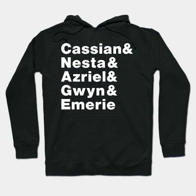 A Court of Silver Flames Warriors Line Up, Cassian, Azriel, Nesta, Emerie and Gwyn Hoodie by baranskini
